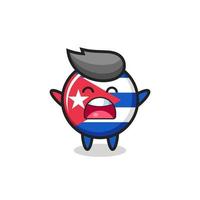 linda mascota de la insignia de la bandera de cuba con una expresión de bostezo vector