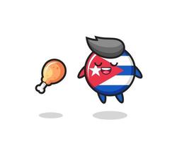 cute cuba flag badge floating and tempted because of fried chicken vector