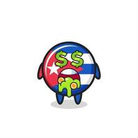 Carácter de la insignia de la bandera de Cuba con una expresión de locura por el dinero vector
