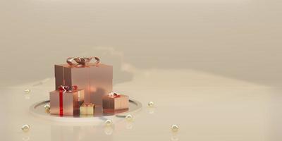 Gift box and ribbon holiday decoration background 3D illustration
