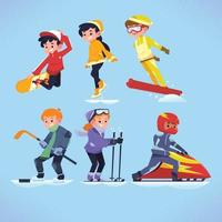 conjunto de personajes de actividad de deportes de invierno vector