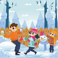 Children Playing in Winter vector