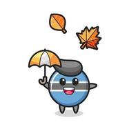 cartoon of the cute botswana flag badge holding an umbrella in autumn vector