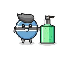 cute botswana flag badge cartoon with hand sanitizer vector