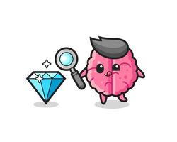 brain mascot is checking the authenticity of a diamond vector