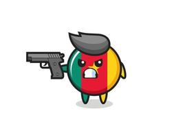 the cute cameroon flag badge character shoot with a gun vector