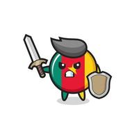 cute cameroon flag badge soldier fighting with sword and shield vector