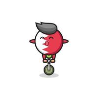 The cute bahrain flag badge character is riding a circus bike vector