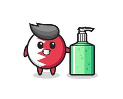 cute bahrain flag badge cartoon with hand sanitizer vector