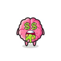 brain character with an expression of crazy about money vector