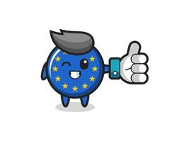 cute europe flag badge with social media thumbs up symbol vector