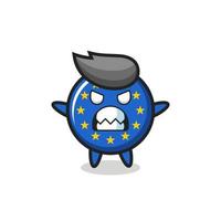 expresión airada del personaje de la mascota de la insignia de la bandera de europa vector