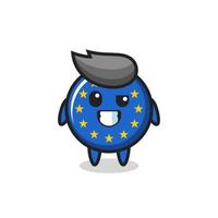 linda mascota de la insignia de la bandera de Europa con una cara optimista vector