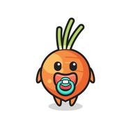 baby carrot cartoon character with pacifier vector