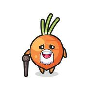 cute carrot grandpa is holding a stick vector