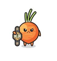 carrot mascot character as a MMA fighter with the champion belt vector