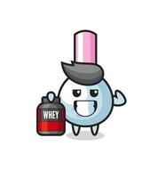 the muscular cotton bud character is holding a protein supplement vector