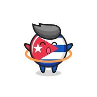 cute cuba flag badge cartoon is playing hula hoop vector