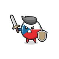 cute czech republic flag badge soldier fighting with sword and shield vector