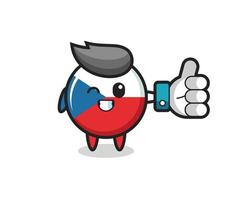 cute czech republic flag badge with social media thumbs up symbol vector