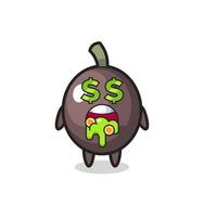 black olive character with an expression of crazy about money vector