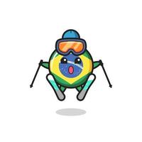 brazil flag badge mascot character as a ski player vector