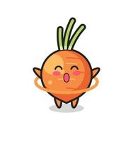 cute carrot cartoon is playing hula hoop vector