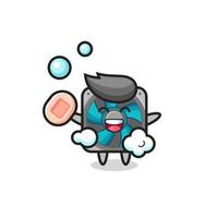 computer fan character is bathing while holding soap vector