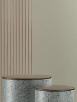 Grey marble round product stage or podium with light brown wall photo