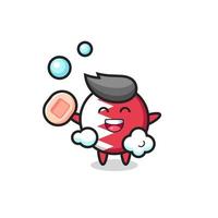 bahrain flag badge character is bathing while holding soap vector