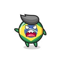 cute brazil flag badge cartoon in a very angry pose vector
