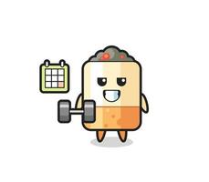 cigarette mascot cartoon doing fitness with dumbbell vector