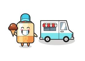 Mascot cartoon of cigarette with ice cream truck vector