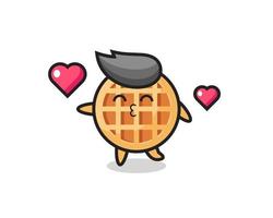 circle waffle character cartoon with kissing gesture vector