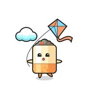 cigarette mascot illustration is playing kite vector
