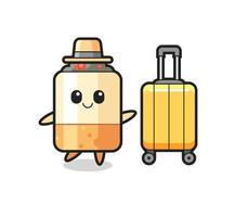 cigarette cartoon illustration with luggage on vacation vector