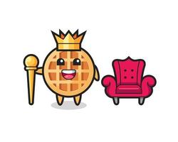 Mascot cartoon of circle waffle as a king vector