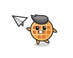 circle waffle cartoon character throwing paper airplane vector