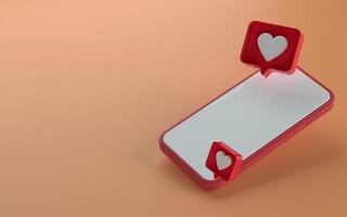 Isometric view phone with like notification icon on top and side photo