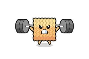 raw instant noodle mascot cartoon with a barbell vector