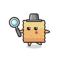 raw instant noodle cartoon character searching with a magnifying glass vector