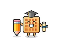 waffle illustration cartoon is graduation with a giant pencil vector