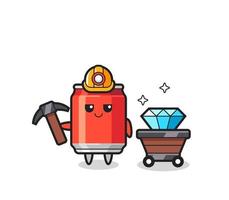 Character Illustration of drink can as a miner vector