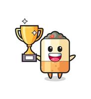 Illustration of cigarette is happy holding up the golden trophy vector