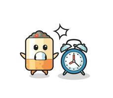 Illustration of cigarette is surprised with a giant alarm clock vector