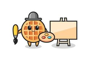 Illustration of circle waffle mascot as a painter vector