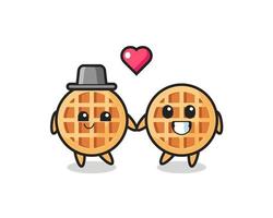 circle waffle cartoon character couple with fall in love gesture vector