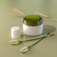 A white cream jar placed on a white background photo