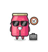 Cartoon mascot of strawberry jam as a businessman vector