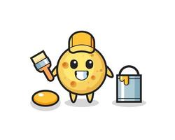 Character Illustration of round cheese as a painter vector